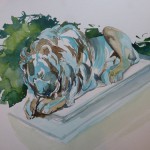 schlafender Löwe vor dem Holstenttor im Aquarell