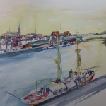 Hafen in Lübeck Landschaft im Aquarell