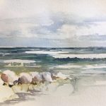 Wellen und Steine malen im Aquarell